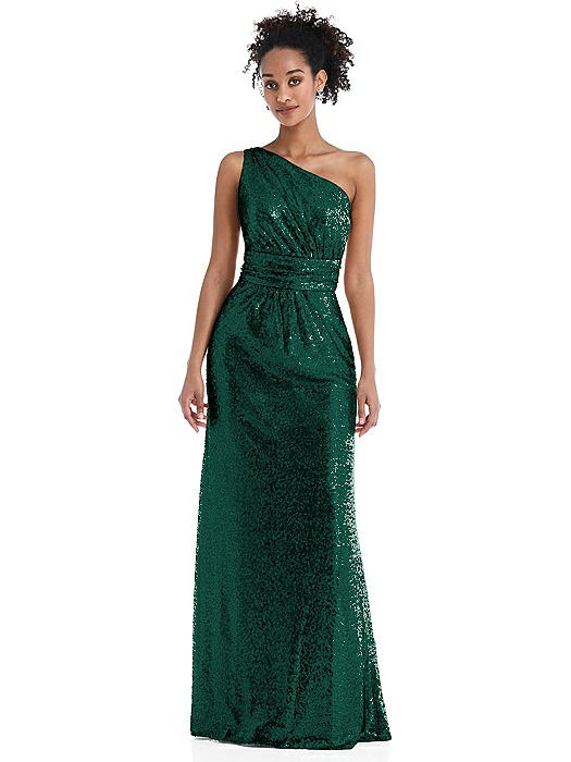 One-Shoulder Draped Sequin Max