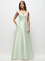 Front View Thumbnail - Mint Green Off-the-Shoulder Draped Wrap Satin Maxi Dress