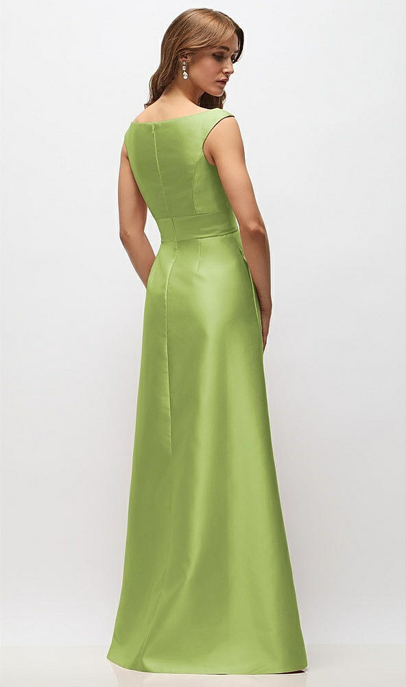 Back View - Mojito Off-the-Shoulder Draped Wrap Satin Maxi Dress