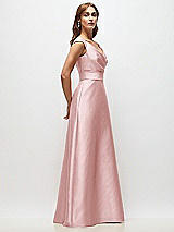 Side View Thumbnail - Ballet Pink Off-the-Shoulder Draped Wrap Satin Maxi Dress