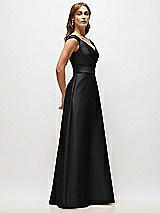 Side View Thumbnail - Black Off-the-Shoulder Draped Wrap Satin Maxi Dress