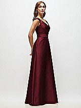 Side View Thumbnail - Cabernet Off-the-Shoulder Draped Wrap Satin Maxi Dress