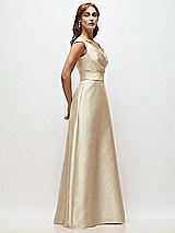 Side View Thumbnail - Champagne Off-the-Shoulder Draped Wrap Satin Maxi Dress