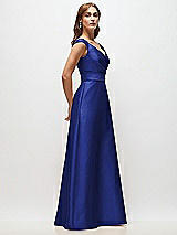 Side View Thumbnail - Cobalt Blue Off-the-Shoulder Draped Wrap Satin Maxi Dress