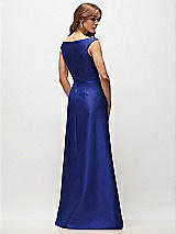 Rear View Thumbnail - Cobalt Blue Off-the-Shoulder Draped Wrap Satin Maxi Dress