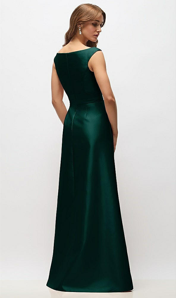 Back View - Evergreen Off-the-Shoulder Draped Wrap Satin Maxi Dress
