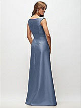 Rear View Thumbnail - Larkspur Blue Off-the-Shoulder Draped Wrap Satin Maxi Dress