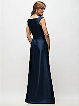 Rear View Thumbnail - Midnight Navy Off-the-Shoulder Draped Wrap Satin Maxi Dress