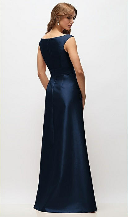 Off-the-shoulder Draped Wrap Satin Maxi Bridesmaid Dress In
