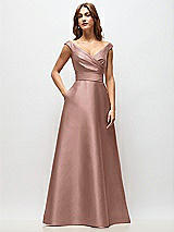 Front View Thumbnail - Neu Nude Off-the-Shoulder Draped Wrap Satin Maxi Dress