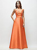 Front View Thumbnail - Portofino Orange Off-the-Shoulder Draped Wrap Satin Maxi Dress