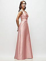 Side View Thumbnail - Rose Off-the-Shoulder Draped Wrap Satin Maxi Dress