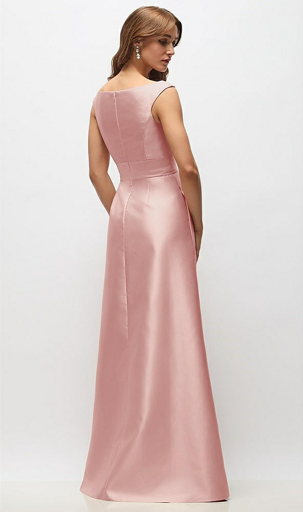 Back View - Rose Off-the-Shoulder Draped Wrap Satin Maxi Dress