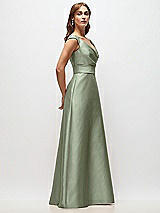 Side View Thumbnail - Sage Off-the-Shoulder Draped Wrap Satin Maxi Dress