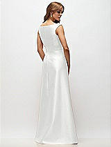 Rear View Thumbnail - White Off-the-Shoulder Draped Wrap Satin Maxi Dress