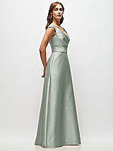 Side View Thumbnail - Willow Green Off-the-Shoulder Draped Wrap Satin Maxi Dress