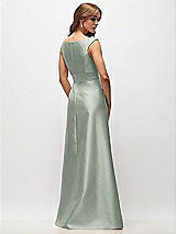 Rear View Thumbnail - Willow Green Off-the-Shoulder Draped Wrap Satin Maxi Dress