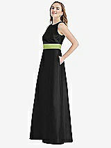 Side View Thumbnail - Black & Mojito High-Neck Asymmetrical Shirred Satin Maxi Dress with Pockets