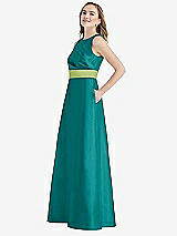 Side View Thumbnail - Jade & Mojito High-Neck Asymmetrical Shirred Satin Maxi Dress with Pockets