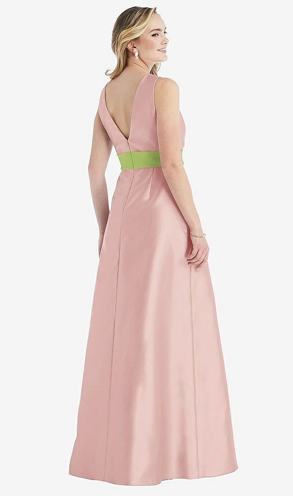 Back View - Rose & Mojito High-Neck Asymmetrical Shirred Satin Maxi Dress with Pockets