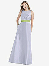 Front View Thumbnail - Silver Dove & Mojito High-Neck Asymmetrical Shirred Satin Maxi Dress with Pockets