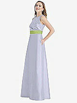 Side View Thumbnail - Silver Dove & Mojito High-Neck Asymmetrical Shirred Satin Maxi Dress with Pockets