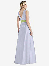 Rear View Thumbnail - Silver Dove & Mojito High-Neck Asymmetrical Shirred Satin Maxi Dress with Pockets