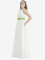 Side View Thumbnail - White & Mojito High-Neck Asymmetrical Shirred Satin Maxi Dress with Pockets
