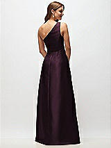Rear View Thumbnail - Deep Plum Draped One-Shoulder Satin Maxi Dress with Pockets