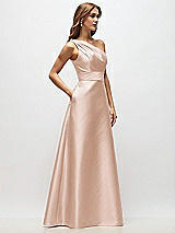 Side View Thumbnail - Cameo Draped One-Shoulder Satin Maxi Dress with Pockets