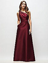 Front View Thumbnail - Cabernet Draped One-Shoulder Satin Maxi Dress with Pockets