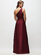 Rear View Thumbnail - Cabernet Draped One-Shoulder Satin Maxi Dress with Pockets