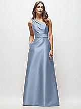 Front View Thumbnail - Cloudy Draped One-Shoulder Satin Maxi Dress with Pockets