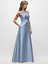Side View Thumbnail - Cloudy Draped One-Shoulder Satin Maxi Dress with Pockets