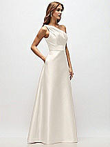 Side View Thumbnail - Ivory Draped One-Shoulder Satin Maxi Dress with Pockets