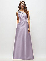Front View Thumbnail - Lilac Haze Draped One-Shoulder Satin Maxi Dress with Pockets