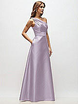 Side View Thumbnail - Lilac Haze Draped One-Shoulder Satin Maxi Dress with Pockets