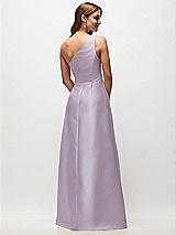 Rear View Thumbnail - Lilac Haze Draped One-Shoulder Satin Maxi Dress with Pockets