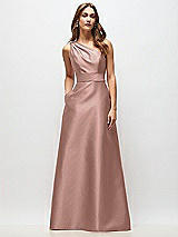 Front View Thumbnail - Neu Nude Draped One-Shoulder Satin Maxi Dress with Pockets