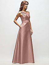 Side View Thumbnail - Neu Nude Draped One-Shoulder Satin Maxi Dress with Pockets