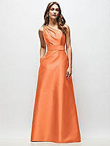Front View Thumbnail - Portofino Orange Draped One-Shoulder Satin Maxi Dress with Pockets
