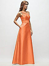 Side View Thumbnail - Portofino Orange Draped One-Shoulder Satin Maxi Dress with Pockets