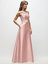 Side View Thumbnail - Rose Draped One-Shoulder Satin Maxi Dress with Pockets