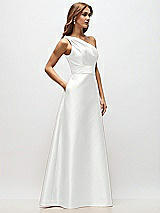 Side View Thumbnail - White Draped One-Shoulder Satin Maxi Dress with Pockets