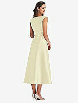 Rear View Thumbnail - Butter Yellow & Butter Yellow Off-the-Shoulder Draped Wrap Satin Midi Dress with Pockets