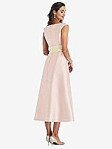 Rear View Thumbnail - Blush & Butter Yellow Off-the-Shoulder Draped Wrap Satin Midi Dress with Pockets