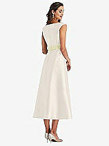 Rear View Thumbnail - Ivory & Butter Yellow Off-the-Shoulder Draped Wrap Satin Midi Dress with Pockets