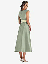 Rear View Thumbnail - Sage & Butter Yellow Off-the-Shoulder Draped Wrap Satin Midi Dress with Pockets