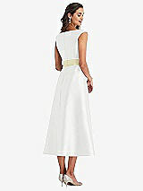 Rear View Thumbnail - White & Butter Yellow Off-the-Shoulder Draped Wrap Satin Midi Dress with Pockets