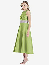 Side View Thumbnail - Mojito & Lilac Haze High-Neck Asymmetrical Shirred Satin Midi Dress with Pockets